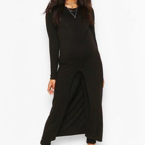 Boohoo Maternity 12 Black Dip Hem Maxi Tunic Top